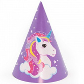 Колпаки бумага Нежный единорог Сиреневый уп6