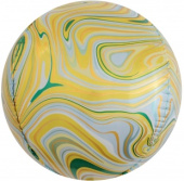 Шар фольга Сфера 3D Deco Bubble 24'' Мраморная иллюзия Желтый Агат FL