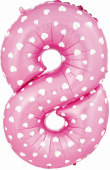 Шар фольга Цифра 40'' FL Розовый "8" Сердечки NMP8 PINK (упак)