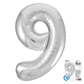 Шар фольга Цифра 40''/AG Slim Серебро Silver "9"