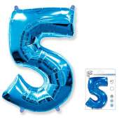 Шар фольга Цифра 40''/Fm Синяя Blue "5"
