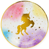 Тарелки бумага 180мм Единорог золотой Акварель уп6