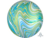 Шар фольга Сфера 3D Deco Bubble 16" Мрамор Голубой Blue Green An