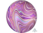 Шар фольга Сфера 3D Deco Bubble 16" Мрамор Фиолетовая Purple An
