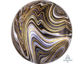 Шар фольга Сфера 3D Deco Bubble 16" Мрамор Черная Black An