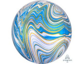 Шар фольга Сфера 3D Deco Bubble 16" Мрамор Синяя Blue An