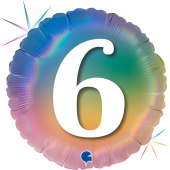 Шар фольга Цифра 18"/GR круг Радужный "6" голография