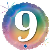 Шар фольга Цифра 18"/GR круг Радужный "9" голография