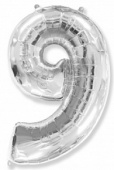 Шар фольга Цифра 40''/Fm Серебро Silver "9"
