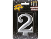 Свеча для торта 8 см, цифра 2 Серебряная