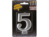 Свеча для торта 8 см, цифра 5 Серебряная