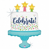 Шар фольга фигура Торт со свечами и конфетти Поздравляем 33" 84см GR