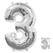 Шар фольга Цифра 40''/Fm Серебро Silver "3"