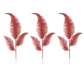 Украшение декор Листья Ветки глиттерные искусственные Красные 38см (уп3)