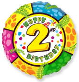 Шар фольга Цифра 18"/Fm круг Happy Birthday "2"