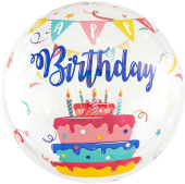 Шар фольга Сфера 3D Deco Bubble 18'' С ДР торт прозрачный кристалл 46см FL
