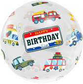 Шар фольга Сфера 3D Deco Bubble 18'' Машинки прозрачный кристалл с клапаном 46см FL