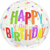 Шар фольга Сфера 3D Deco Bubble 18'' С ДР Звезды на прозрачный кристалл с клапаном 46см FL