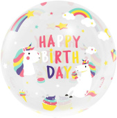 Шар фольга Сфера 3D Deco Bubble 18'' Единороги прозрачный кристалл с клапаном 46см FL