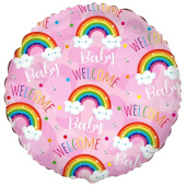 Шар фольга 18''/Fm круг WELCOME BABY Радуги на розовом
