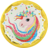 Тарелки бумажные 180мм Красочный Единорог Разноцветный металлик (уп6) ВолВес