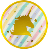 Тарелки бумажные 180мм Полосатый Единорог Разноцветный металлик (уп6) ВолВес