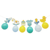 Гирлянда Рождение Мальчика с воздушными шарами Голубой микс 100см