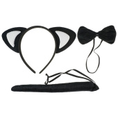 Набор карнавальный Котик ушки бантик хвостик Черный Белый 1шт