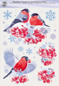 Наклейка А3 Снегири на заснеженных ветках