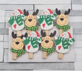 Прищепки дерево декор Снеговик и олень (уп8)