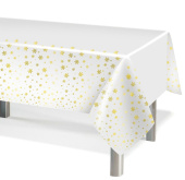 Скатерть ПЭТ 137х183см Снежинки Белый Золото металлик