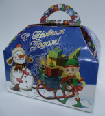 Коробка сборная Сундучок Домик, олень и эльф 16*19см