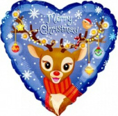 Шар фольга 18''/Fm сердце Новогодний олененок