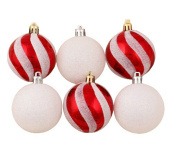 Игрушки на елку Шары   6см Праздничный сюрприз красный и белый (уп6)