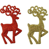 Подвеска пластик Олень красный золото 12см (уп2)