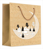 Пакет крафт новогодний 23х18х10см M Новогодний месяц с домиками