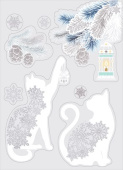 Наклейка для оформления Снежные кошки на окошке