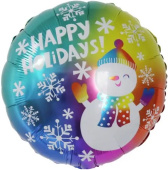 Шар фольга 18''/FL круг С Новым Годом снеговик в ярком шарфе 1шт