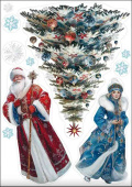 НГ Наклейка двусторонняя А3 Дед Мороз, Снегурочка и елка
