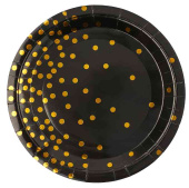 Тарелки бумажные 180мм Золотое конфетти Черный (уп6) ВВ