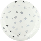 Тарелки бумажные 180мм Серебристые звезды белый серебро металлик (уп6) ВВ