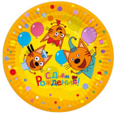 Тарелки бумажные 180см Три Кота Веселый День Рождения (уп6) ДБ