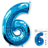 Шар фольга Цифра 40"Fm Синий Blue "6"