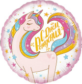 Шар фольга с рисунком 18''FL круг Волшебный единорог розовый