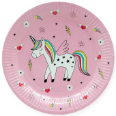 Тарелки бумага 230мм Радужный единорог розовый уп6 ВолВес