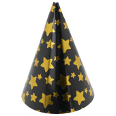 Колпаки бумага Звезды Микс черный золото металлик 16см (уп6) ВВ