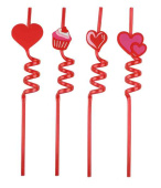 Трубочки для коктейля пластик Сладкая любовь Красный (уп4) ВВ