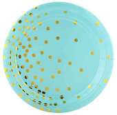 Тарелки бумажные Конфетти Голубой Золото Металлик 180мм (уп6) ВВ