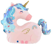 Шар фольга фигура Морской единорог Розовый 30" 76смGR