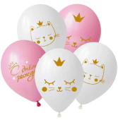 Шар латекс с рисунком 12"DC пастель Котенок принцесса (25шт)